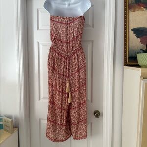 Elan Brand Strapless Red and Cream Jumpsuit